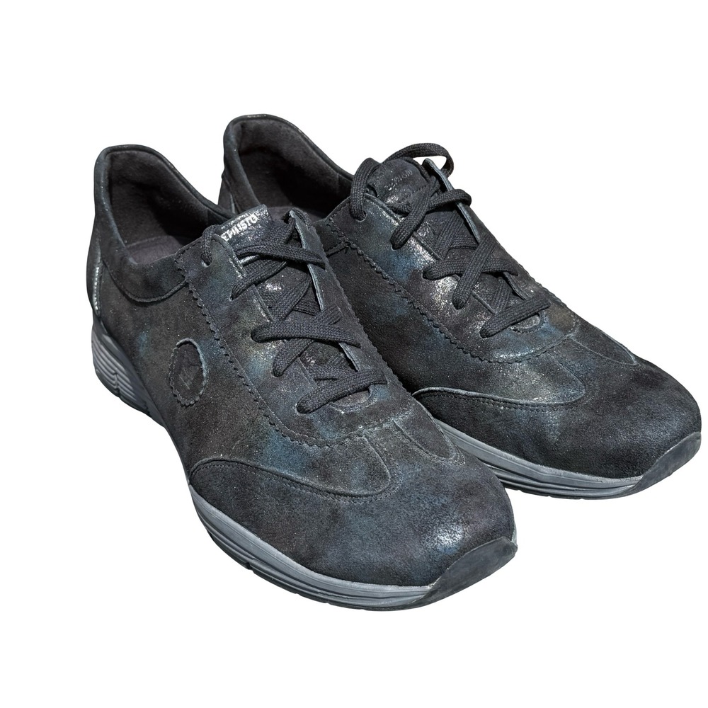 Mephisto Yael Run Off Women's 11‎ Black Suede Iridescent Metallic Sneakers Shoes
